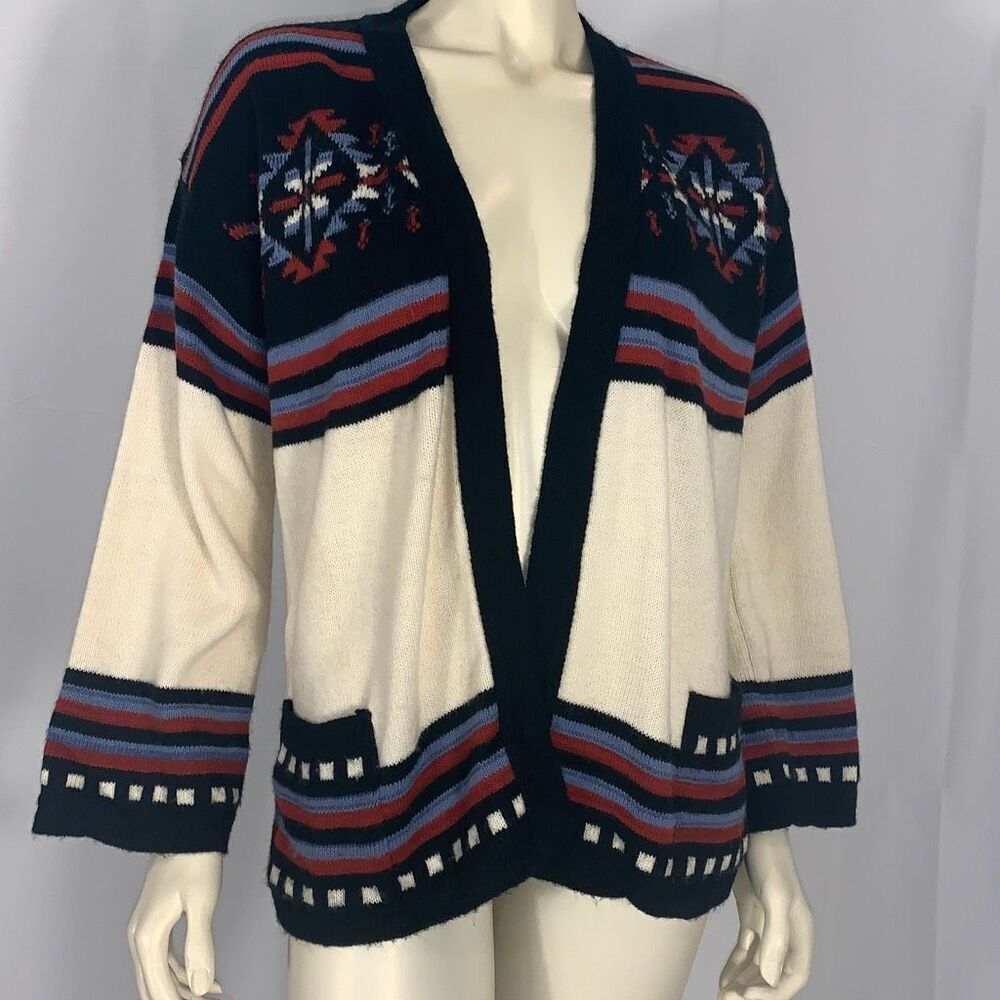 Vintage Aztec Bell Sleeve Knit Cardigan Sweater Size Medium‎